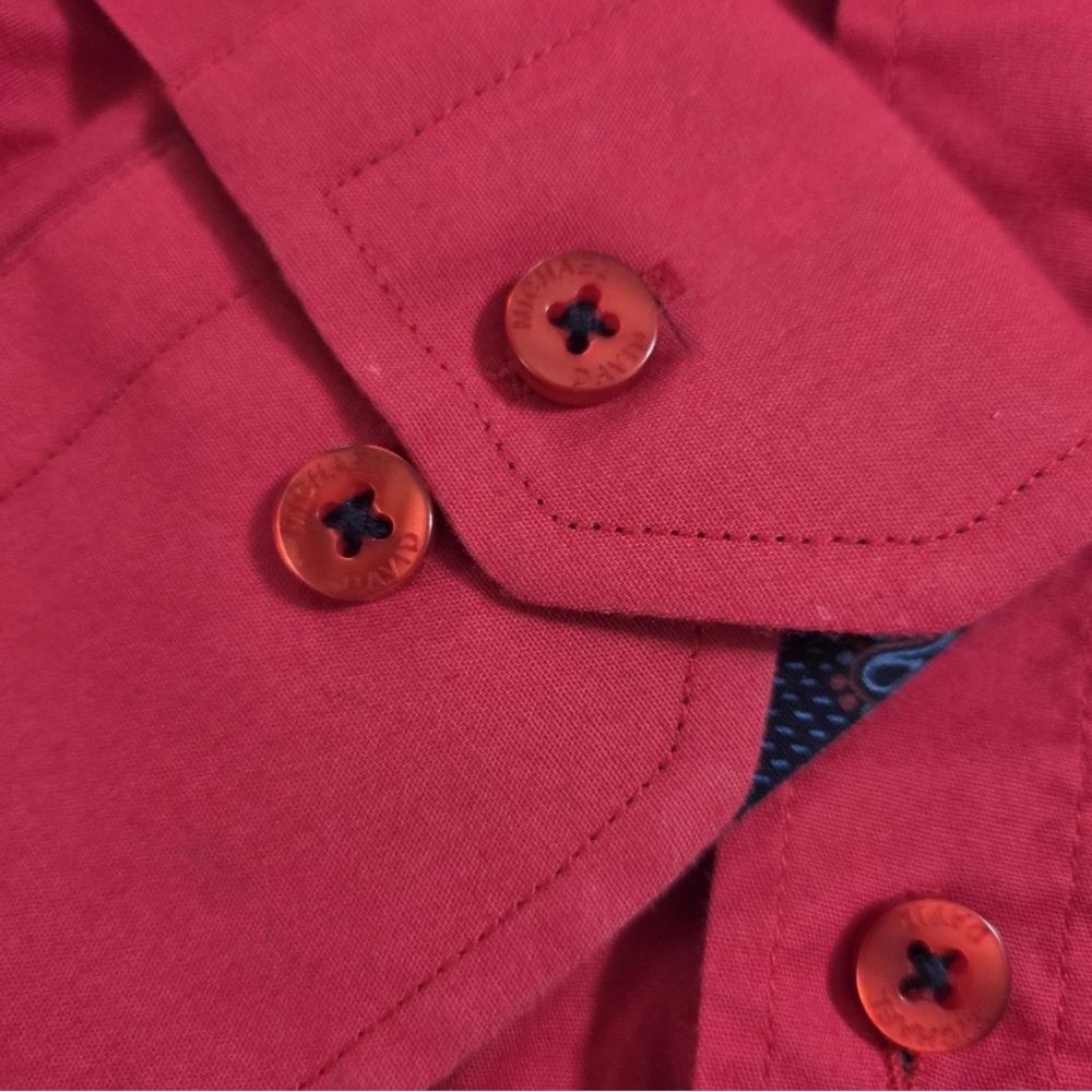 Michael & David Red Dress Button Down contrast sleeves. Gorgeous - Picture 7 of 13